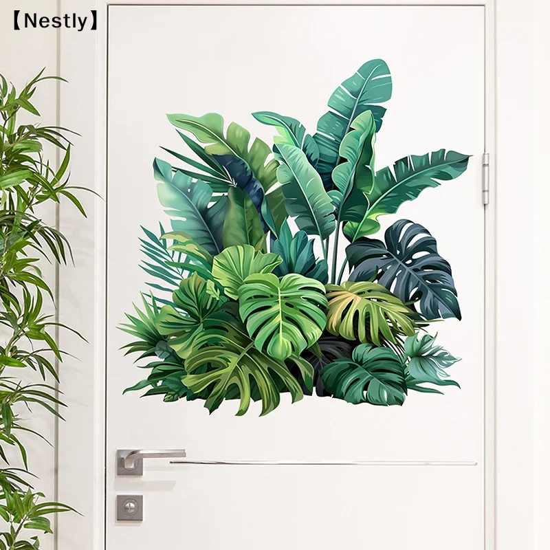 Green Plant Leaves Toilet Sticker WC Self Adhesive Mural Stickers Bathroom Wall Sticker Home Decoration Decals〔Nest〕