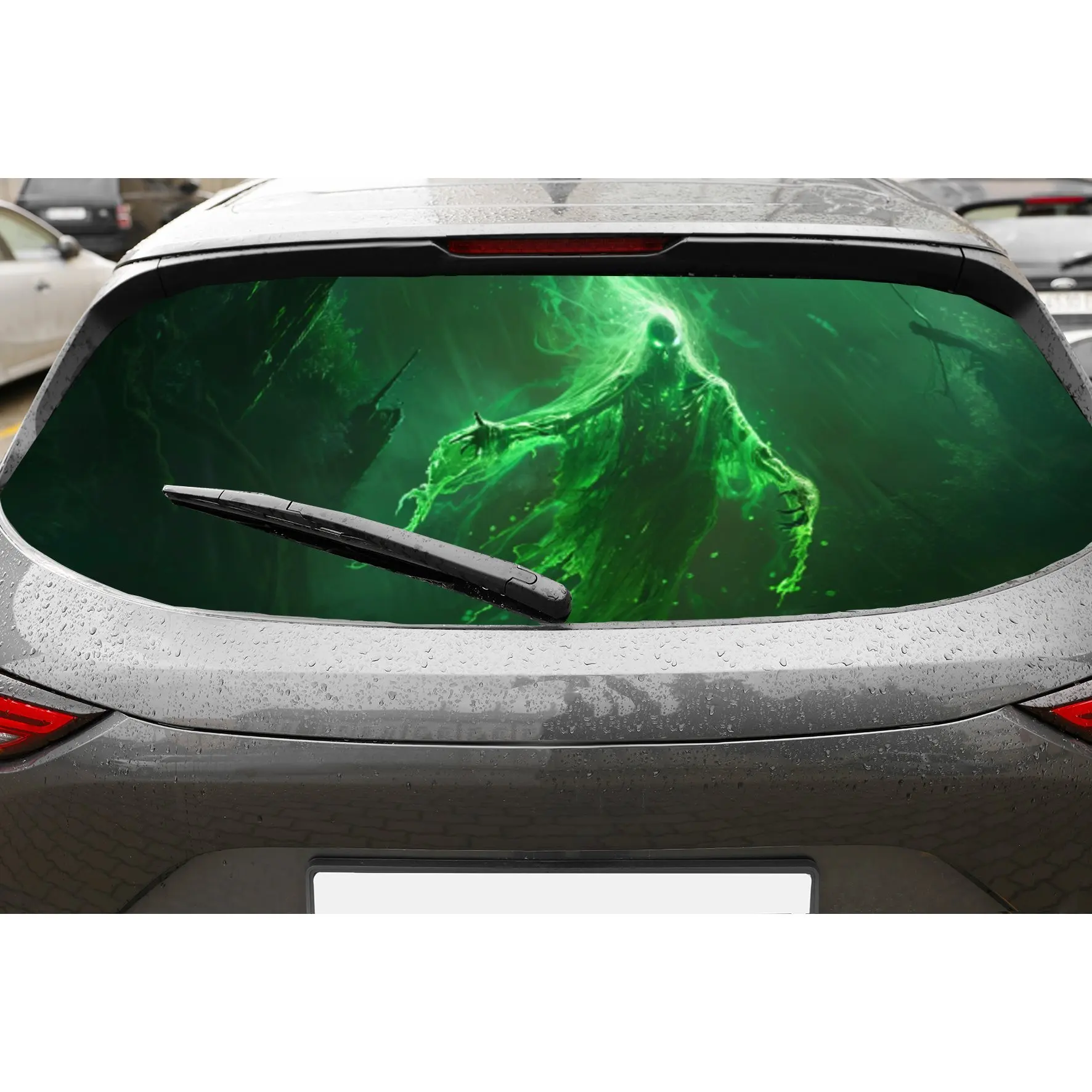 

Spectral Skeleton in Dark Green Car Rear Window Vinyl Wraps, Waterproof Self-adhesive Car Vinyl Wraps, Surface Protection, Perso