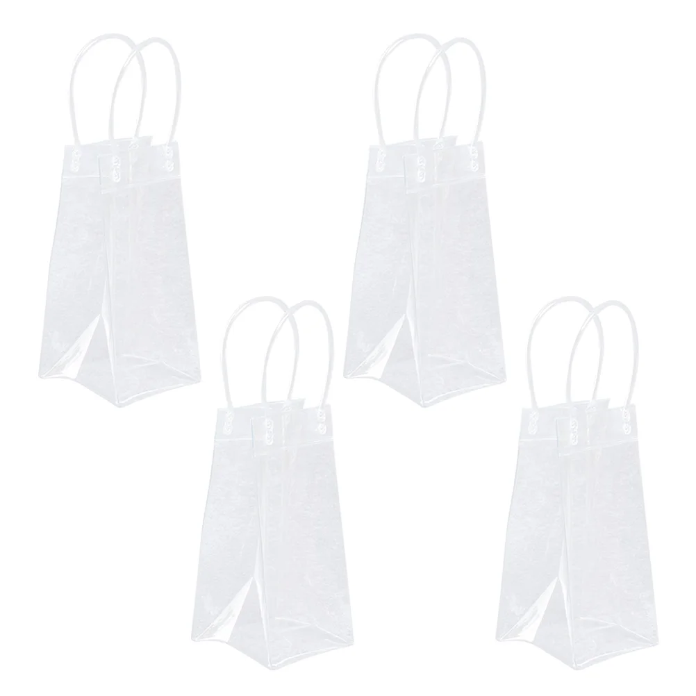 

4pcs PVC Leakproof Bags Single Packaging Pouch with Handle Doggy Bag Handbag Bottle Carrier