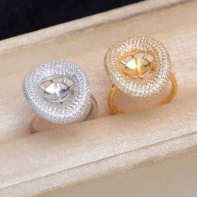 S925 Sterling Silver Adjustable Finger Ring Mountings Base Setting Findings Jewelry Components for 10-12mm Pearls 3pcs/lot