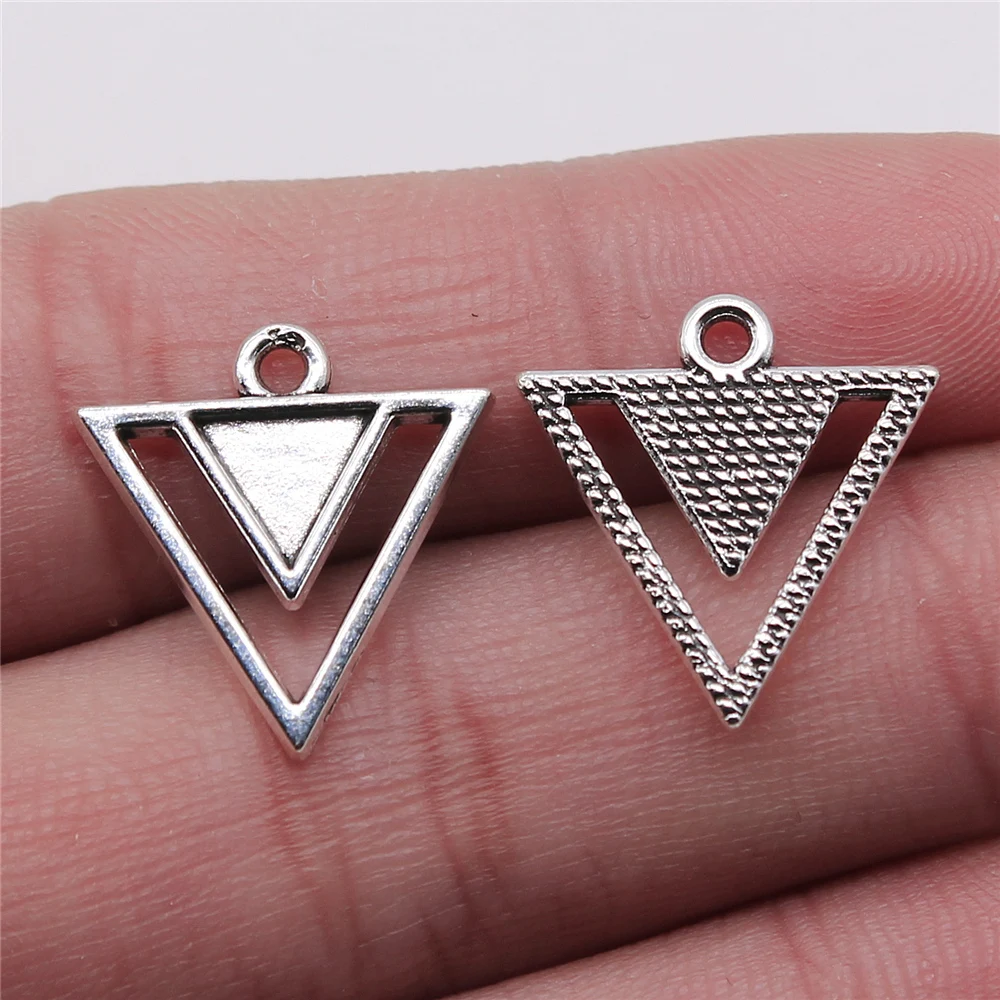 WYSIWYG 10pcs Charms Triangle Earrings Diy Jewelry Findings Antique Silver Color 18x19mm Triangle Earrings Charms