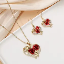 Creative Love Rose Heart Pendant Necklace For Women Exquisite Zircon Forever Necklace Romantic Valentines Day Jewelry