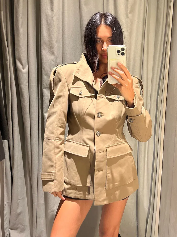 

HH Women Autumn Lapel Long Sleeve Single-breasted Pocket Decorate Loose Coat Female Vintage Versatile High Street Elegant Jacket