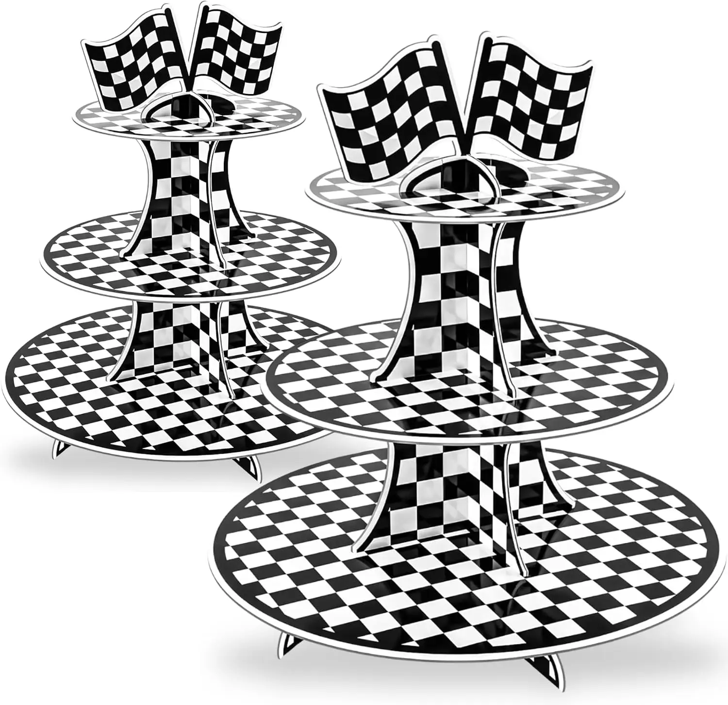 Homiva Store Pangu 2 Pack Race Car Cupcake Stand for Kids Birthday Party, Three-Tier Cars Birthday Decorations, Two Fast Racing Theme Party Supplies, White Cardboard Cupcake Tower Holder