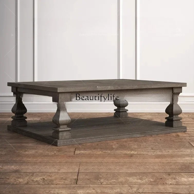 

yj5 American rural solid wood retro coffee table side table combination, French living room small apartment