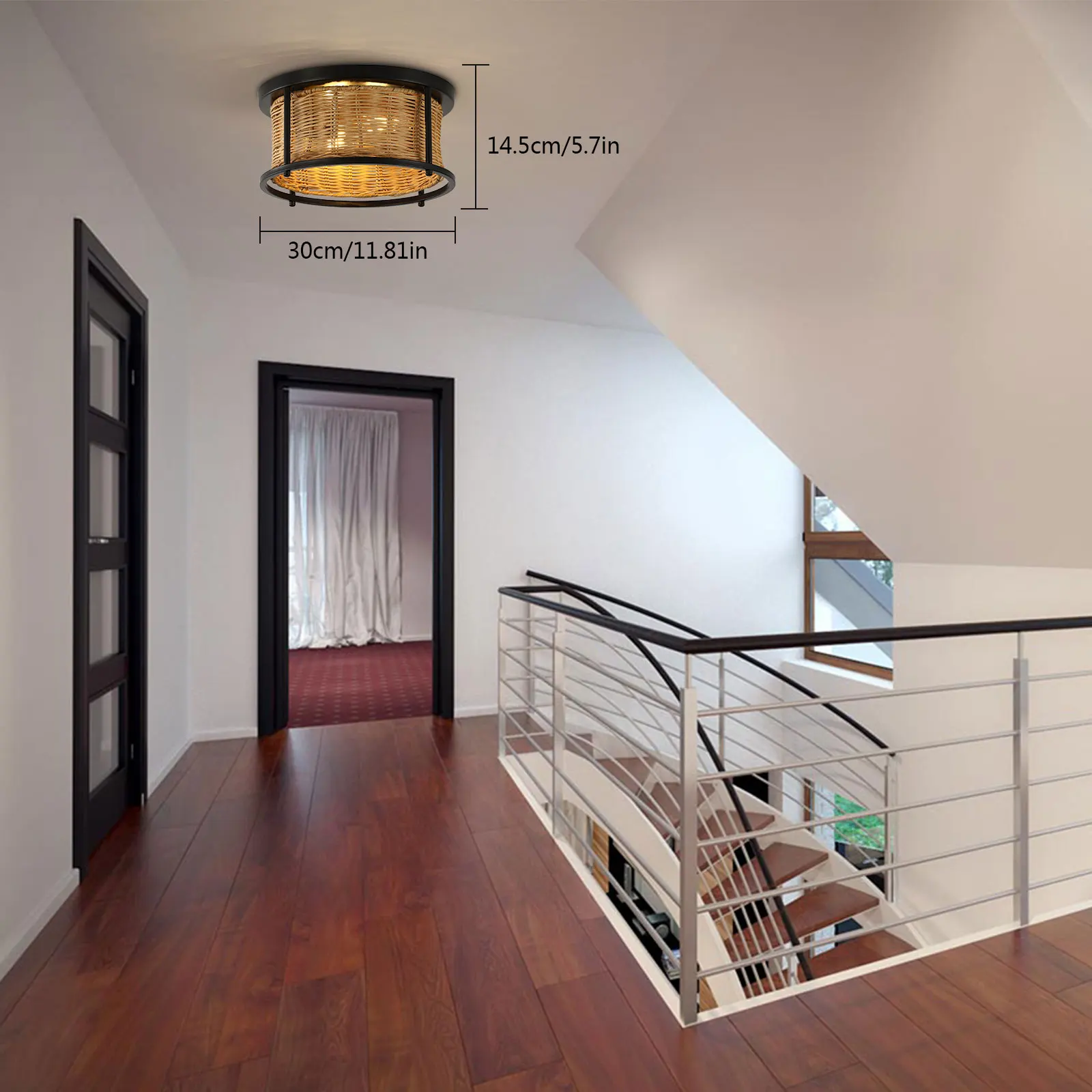 Bamboo Wicker Rattan Shade Chandelier Light Rustic Flush-Mount Ceiling Light NEW