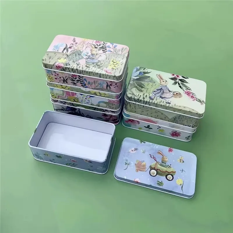 10 Pcs  Fairy Tale Cartoon Rabbit  Rectangular  Metal Storage Pencil Boxes  For Ornaments,Wedding Candy ,Sundry Goods，Cute Gift