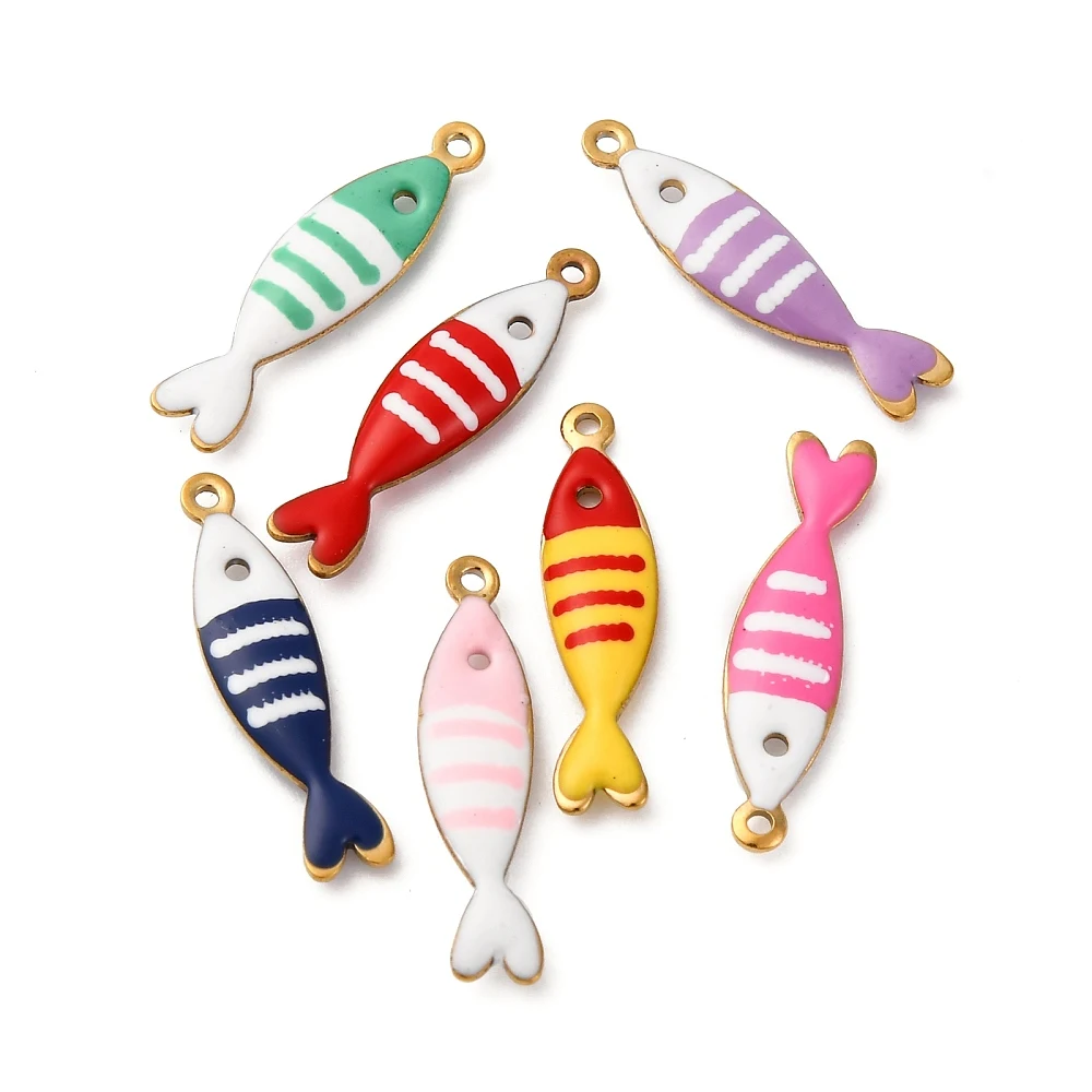 

5pcs Marine Theme Enamel Charm Mini Random Mix Color Stainless Steel Golden Dangle Necklace Pendant Jewelry Making Accessories