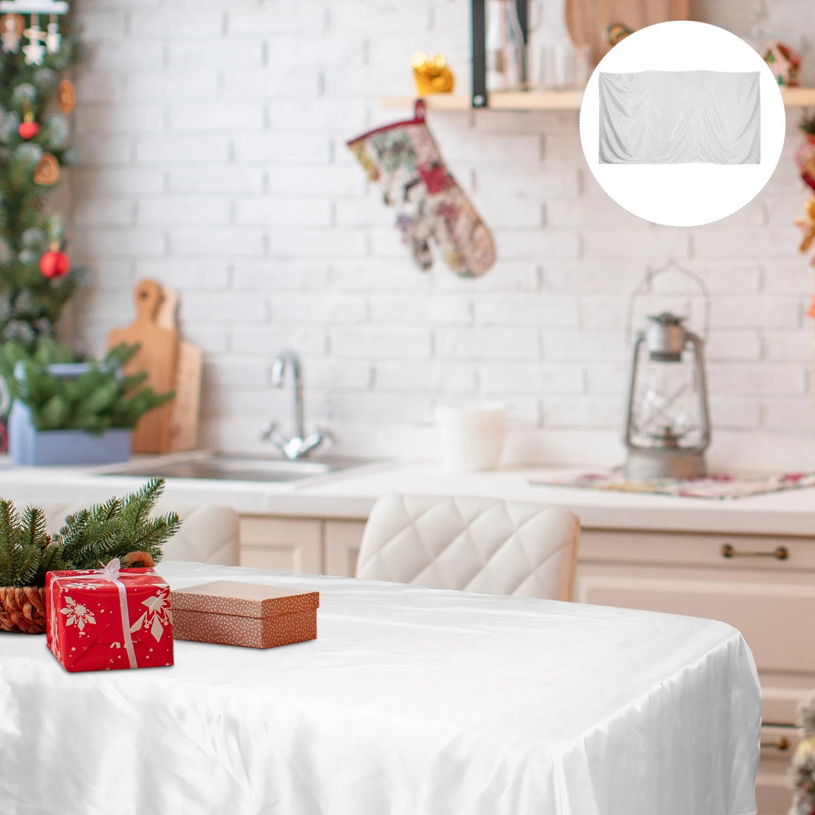 

White Satin Rectangle Tablecloth 101.79x57.77x0.04in Wedding Banquet Christmas Party Table Decoration Luxury Shine Table