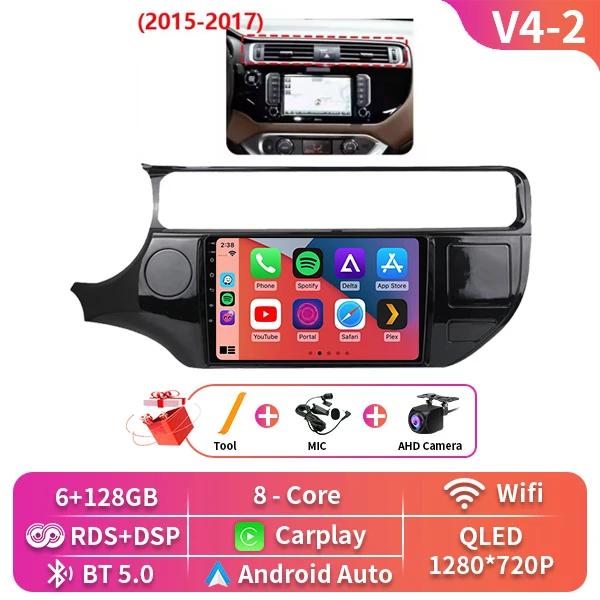 2 Din Android 16 Carplay Auto Voor Kia RIO 4 K3 2011 2012 2013-2017 Autoradio Multimedia Video Player navigatie 4G WIFI BT GPS