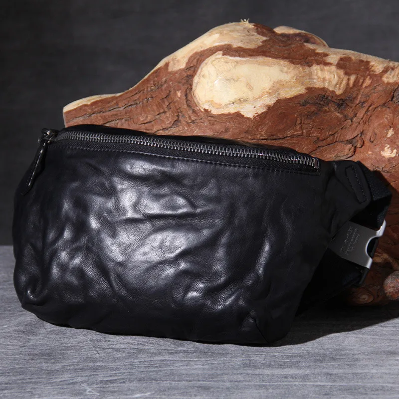 Borsa a tracolla da uomo in vera pelle di vacchetta naturale semplice Casual borsa a tracolla nera in vera pelle di lusso di design