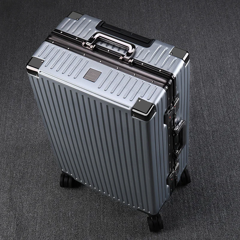 Bagage Rechte Hoek Retro Aluminium Frame Universele Wiel Instaptas Grote Capaciteit Reiswachtwoord Lederen Doos Koffer