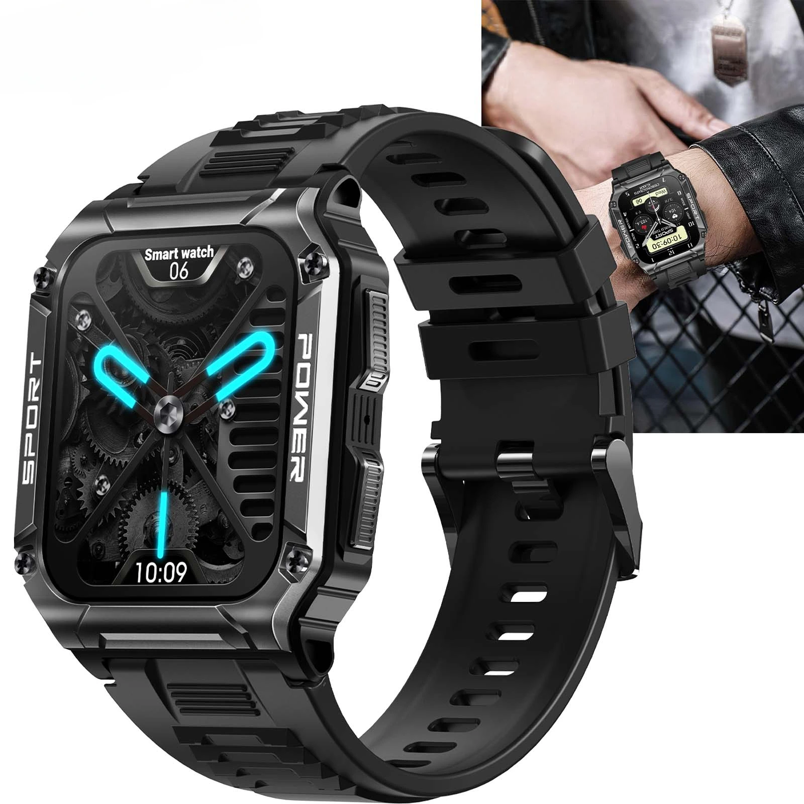 

New Men Smart Watch Military Outdoor Sports Watch With Compass Heart Rate Blood Pressure Oxygen Saturation 1.95" TFT IP68