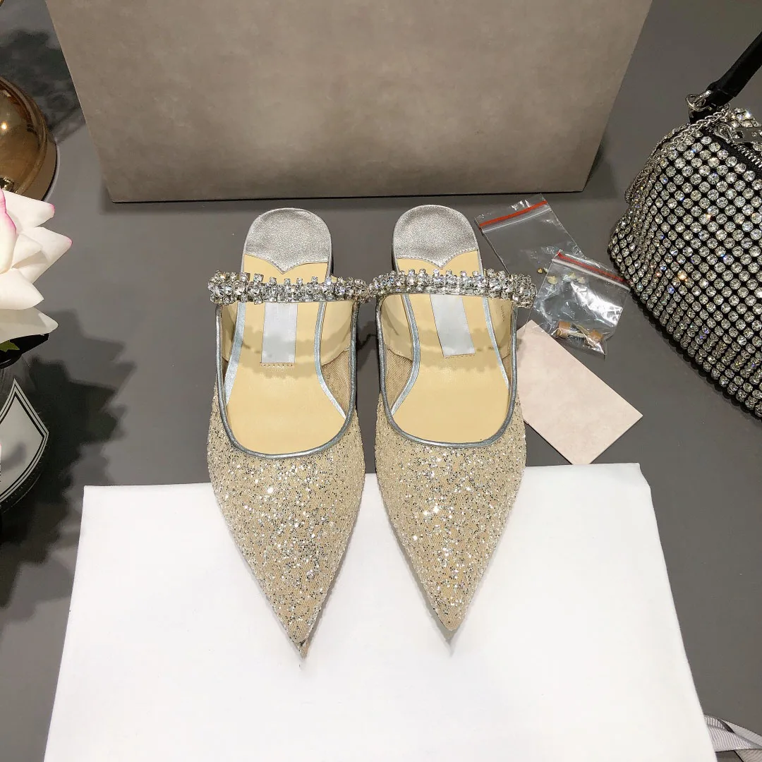 

2024 Summer New Pointed Water Diamond Slippers with Slim Heels and High Heels for Women