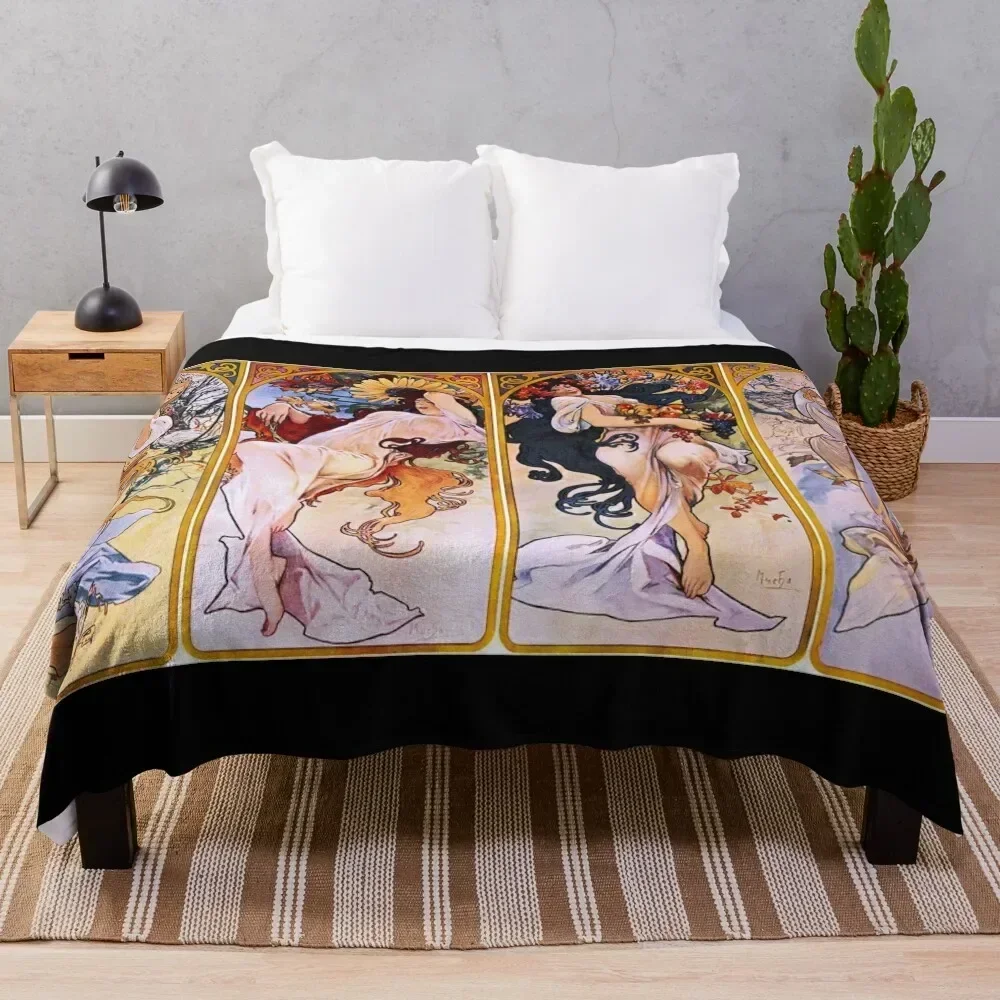 

Alphonse Mucha Throw Blanket Soft Home Decor Blanket for Couch Bedroom