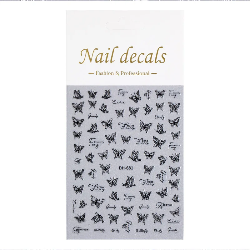2-pack black and white butterfly nail stickers - vintage and simple butterfly DIY nail sticker accessories