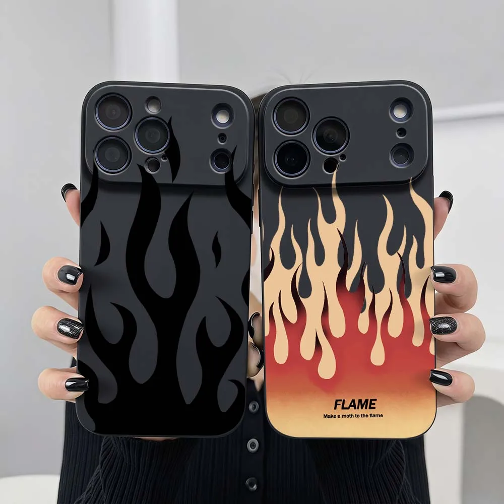 

Flame Pattern Design Phone Case For Apple iPhone 17 Air 16 16e 15 14 13 12 11 XS Pro Max Plus Black Soft Cover