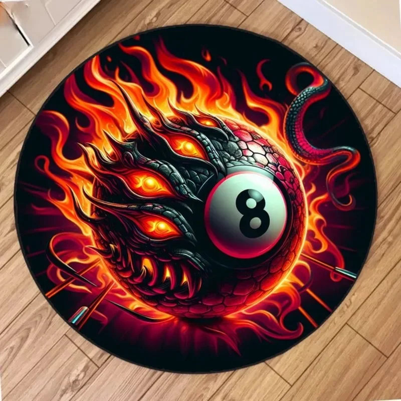 

Simulation Billiards 8 Ball Rug Round Chair Pad Anti-slip Bath Floor Mat Kids Bedroom Retro Black No. 8 Carpet Retro Decoration