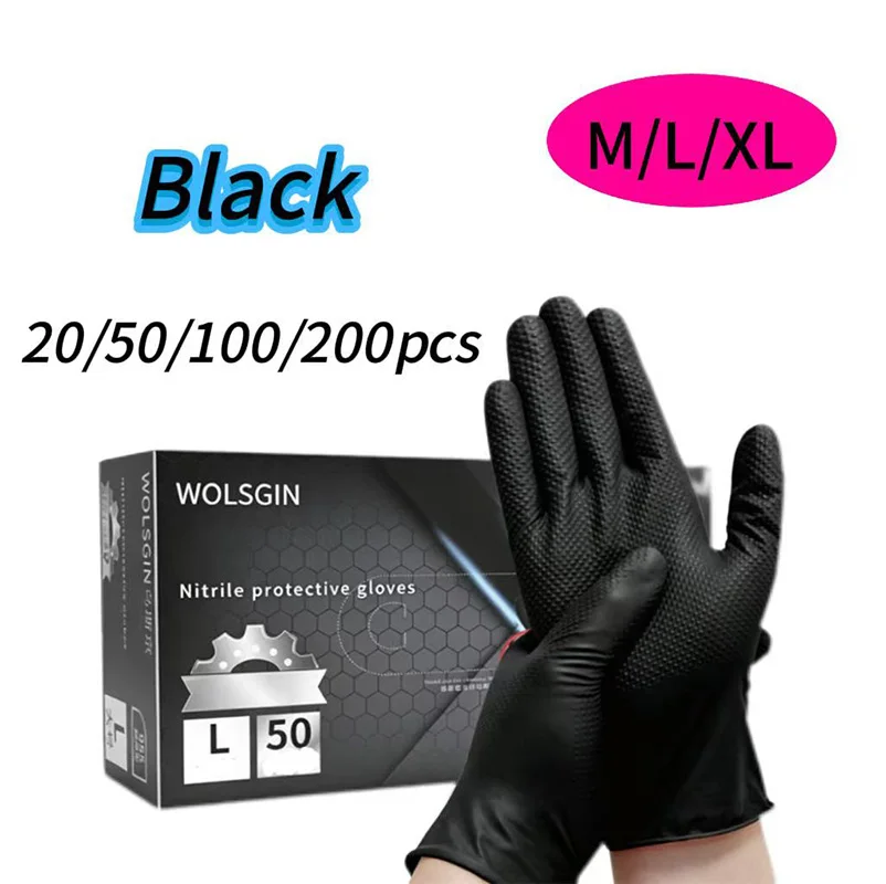 Industrial Black Nitrile Gloves | 8Mil Thick Diamond-Textured, Latex-Free, Non-Slip and Wear-Resistant, Disposable Gloves for Me