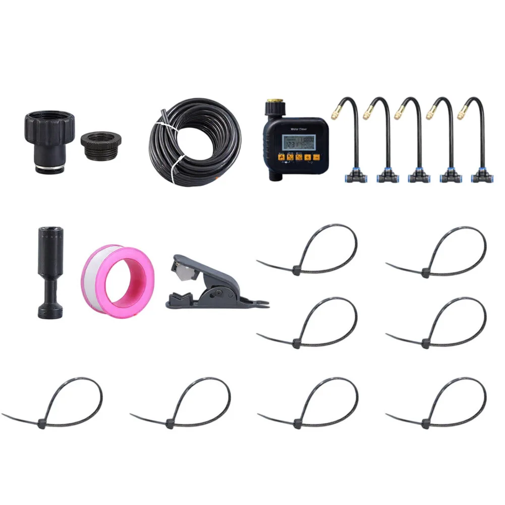 8mm PE Tubing Irrigation Kit with Adjustable 20cm Spray Nozzles and Quick Connect Fittings for Garden Plant Care