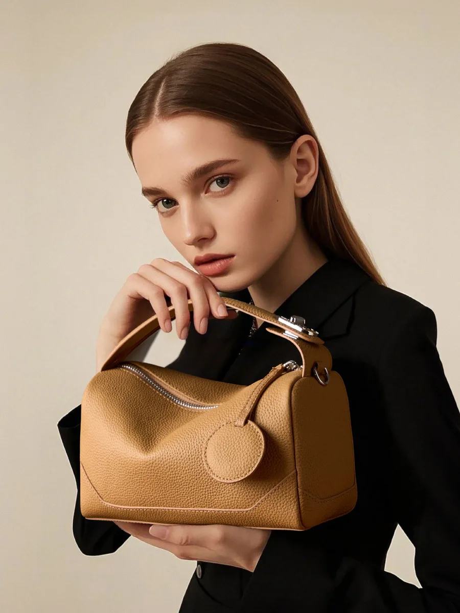 

Luxury Genuine Leather Boston Bag for Women Premium Cowhide Handbag Elegant Shoulder Crossbody Bag Soft Leather Doctor Bag Tote