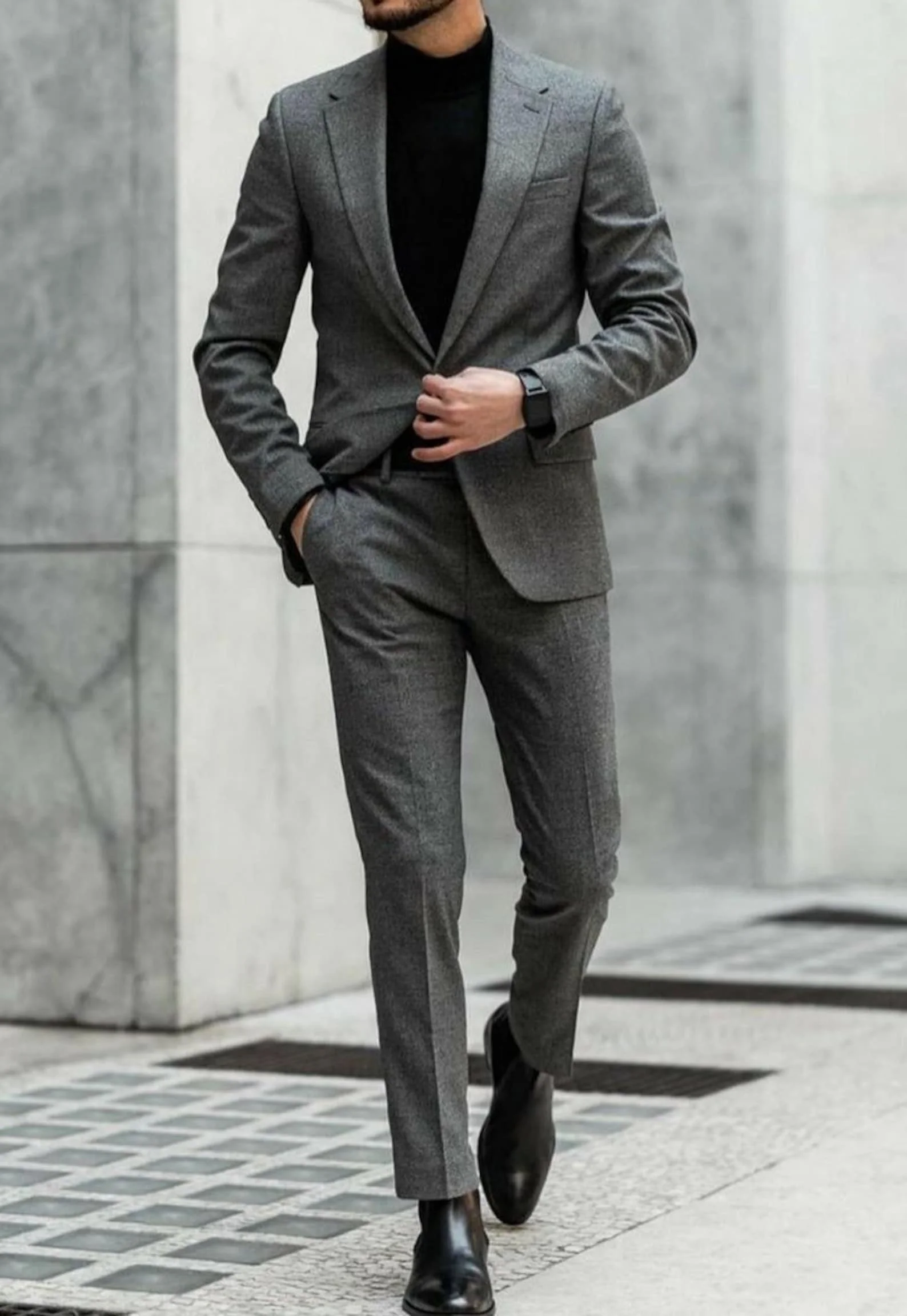 

Notch Lapel Slim Fit Suits For Men Dark Grey Elegant Male Tuxedos Bridegroom Wedding Two-Piece Jacket+Pants Trajes De Hombre