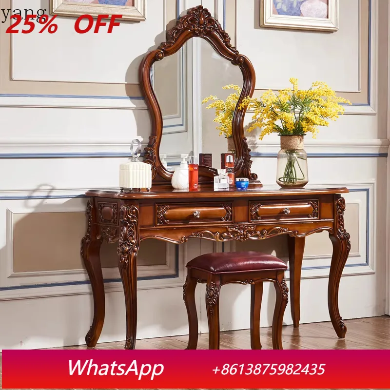 CX solid wood carving flower princess bedroom dressing dark vintage dressing table
