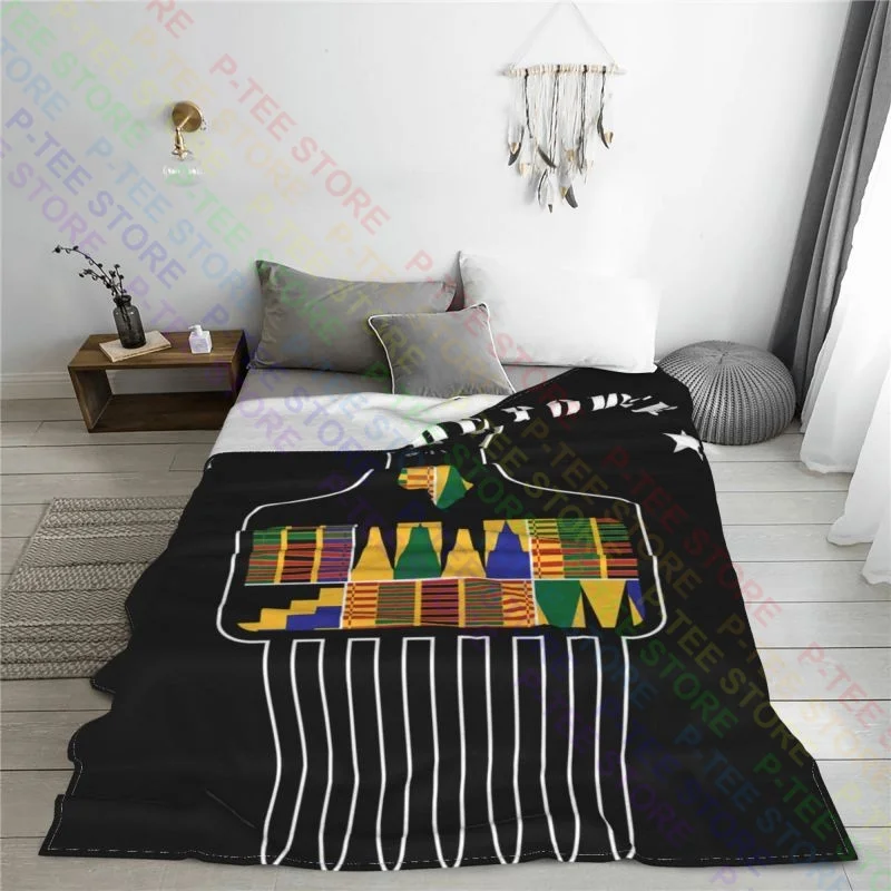 Afro Pick Kente Pattern African Root Black History Wakanda Royal Melanin Blanket Casual Sofa Cover Faux Fur Throw