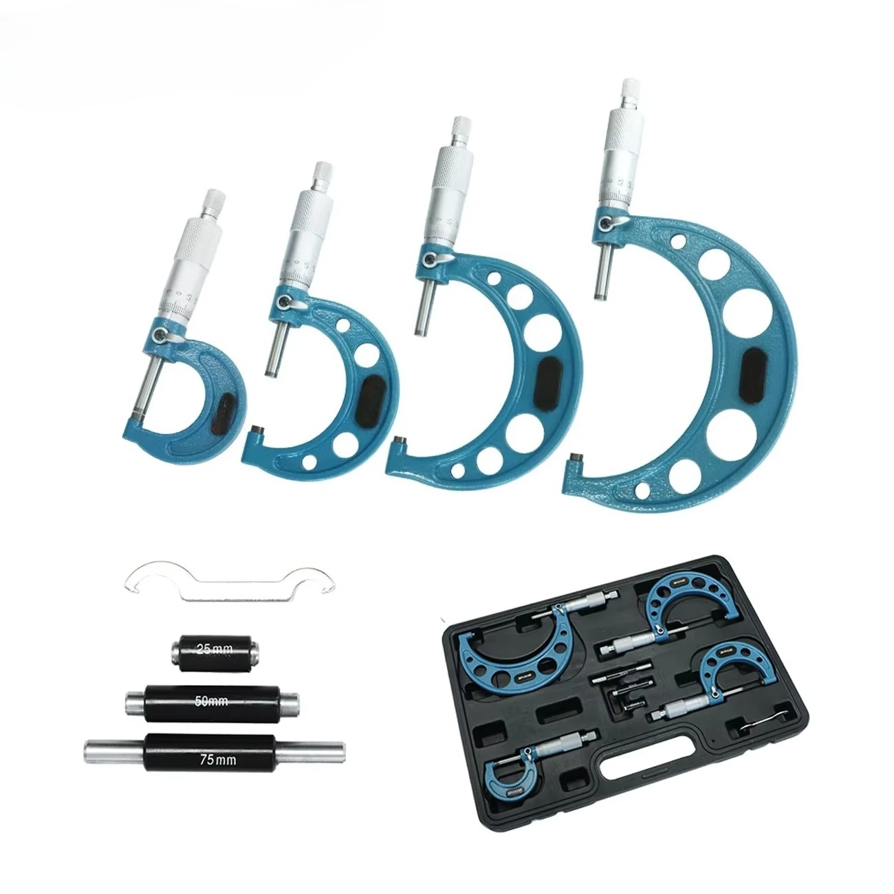 

4pcs Outside Micrometer Set Machinist Tool 0-4" 0-100mm 0.01mm Accuracy Carbide Micrometer Set With Standards Ratchet