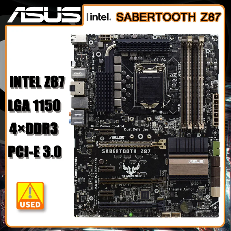 

Asus SABERTOOTH Z87 Used LGA 1150 Motherboard ATX Intel Z87 Chipset 32GB USB 3.0 PCI-E 3.0 SATA III For Core i3-4170