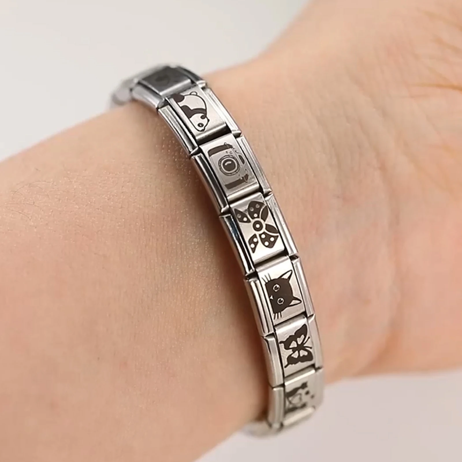 الحلو الوردي الحب القلب لطيف القطط الأزرق عيون سحر الروابط الخرز صالح 9 مللي متر الفولاذ المقاوم للصدأ الإيطالية سحر سوار DIY بها بنفسك صنع الهدايا #1