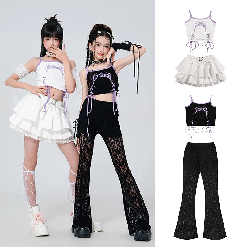 

Jazz Dance Costume Girls Hip-Hop Dance Performance Clothing Children Sweet Style Sleeveless Crop Tops Runway Show Outfit XH2861