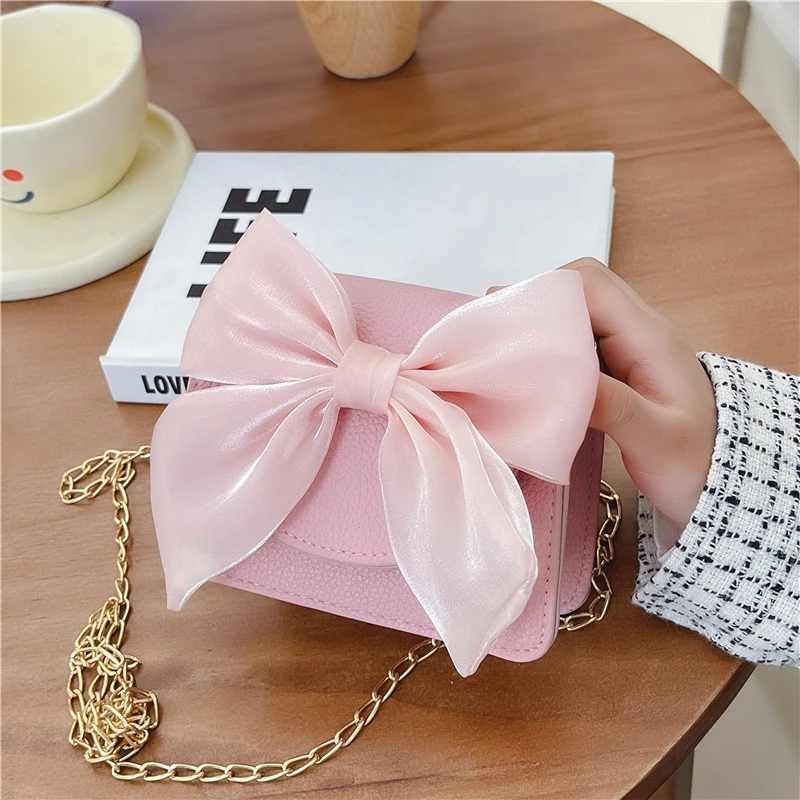 Kids Mini Purse Cute Bowknot Crossbody Bags for Baby Girls Coin Pouch Kawaii Toddler Leather Purses and Handbags Gift