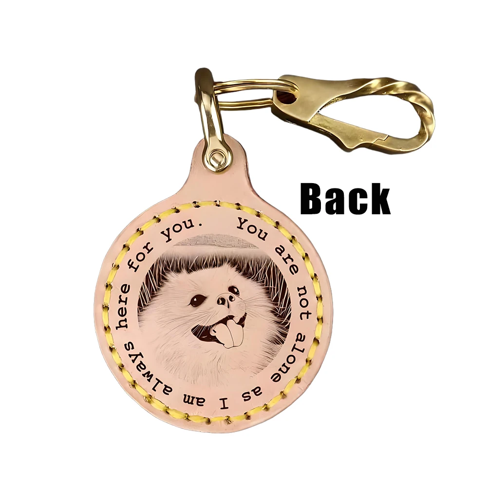 Custom Lether Keychain for Pet,Engraved Round Tag Keyrings,Gold Metal Ring,Handmade Bag Pendant,Personalized Memorial Gift