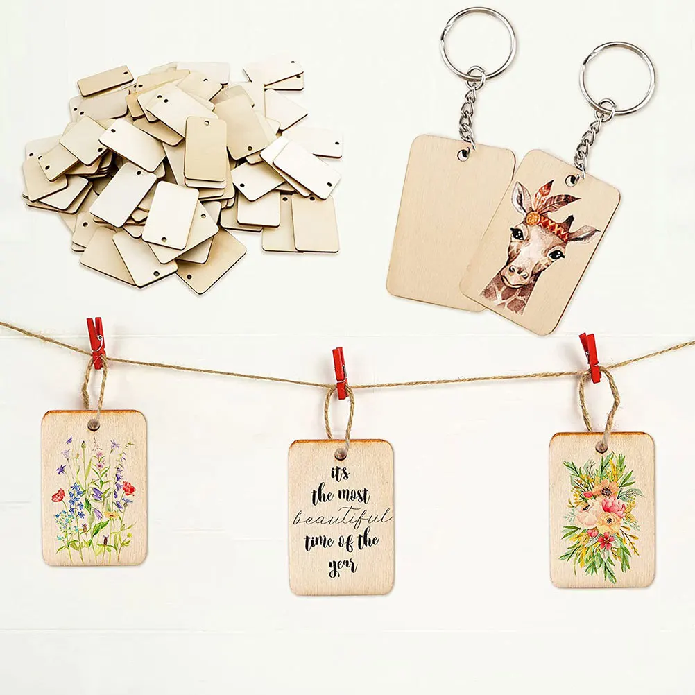 60 قطعة المفاتيح قلادة فارغة خشبية DIY بها بنفسك بسيطة الاطفال لوازم الحرفية لتقوم بها بنفسك كيرينغ اكسسوارات الديكور قلادة كيرينغ فارغة #2