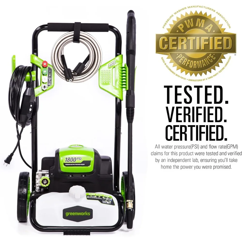 غسالة الضغط ذات الإطار المفتوح Greenworks 1800 PSI 1.2 GPM، معتمدة من PWMA