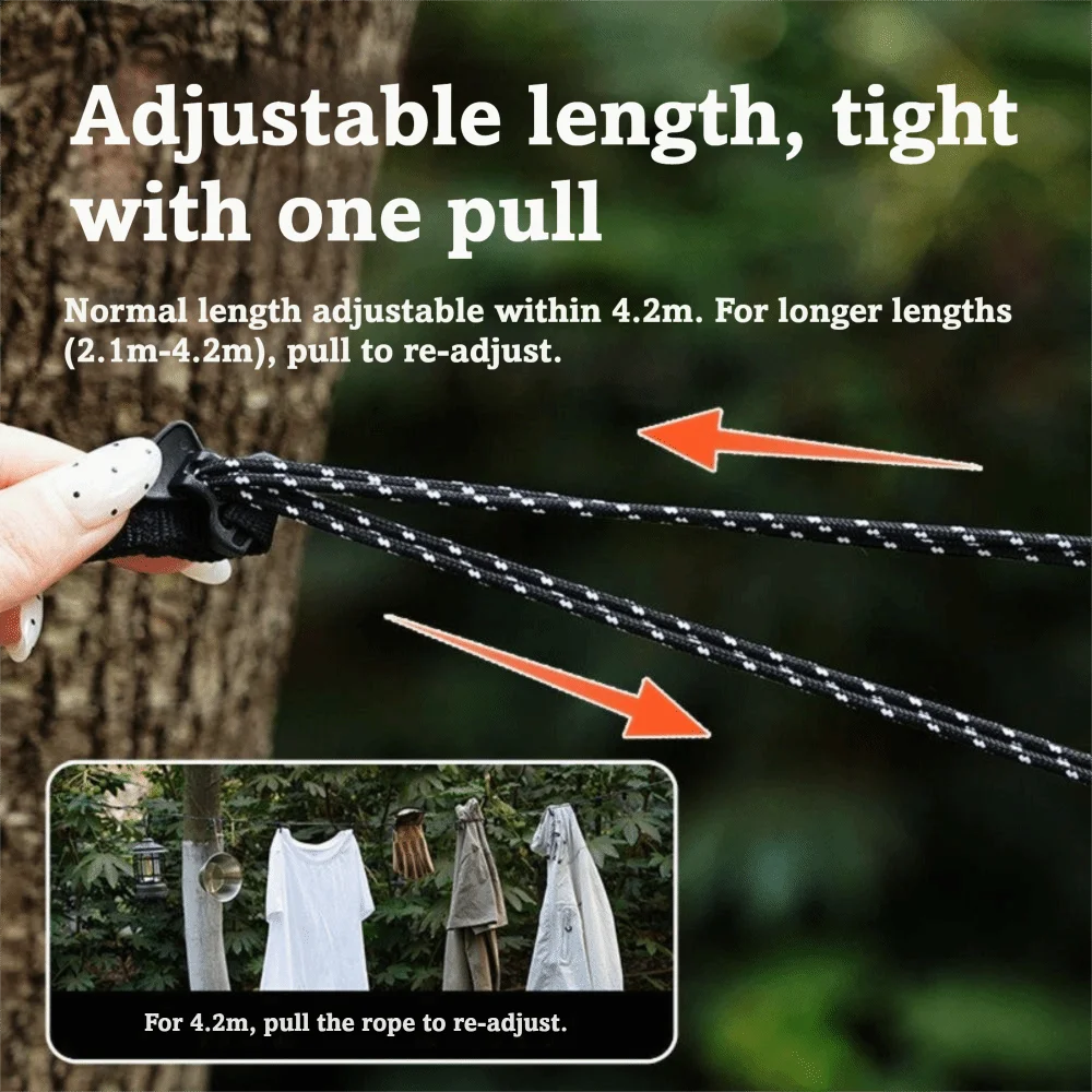16 Clips Camping Clothesline Adjust At Will with Storage Pouch Reflective Clothesline Portable High Load-bearing Capacity