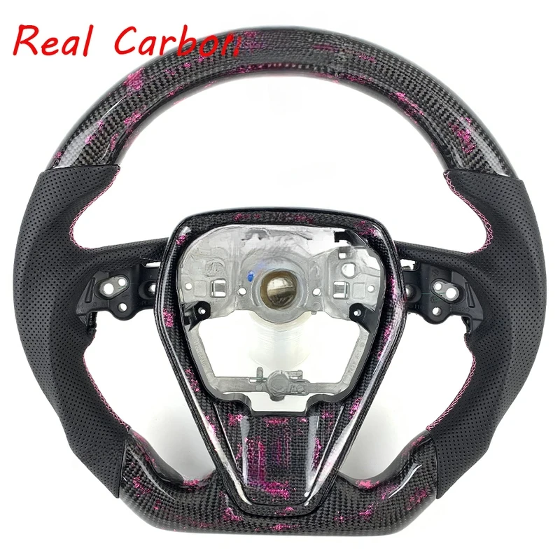 

For Toyota Camry 2018-2024 Fashion Pink Powder Carbon Fiber Steering Wheel Custom Made