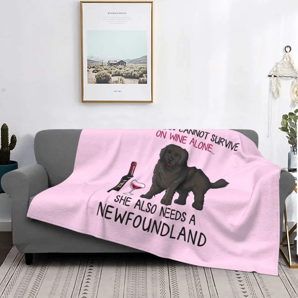 

Newfoundland And Wine Funny Dog Blanket Warm Fleece Soft Flannel Pet Puppy Lover Throw Blankets for Bedroom Couch Office Autumn