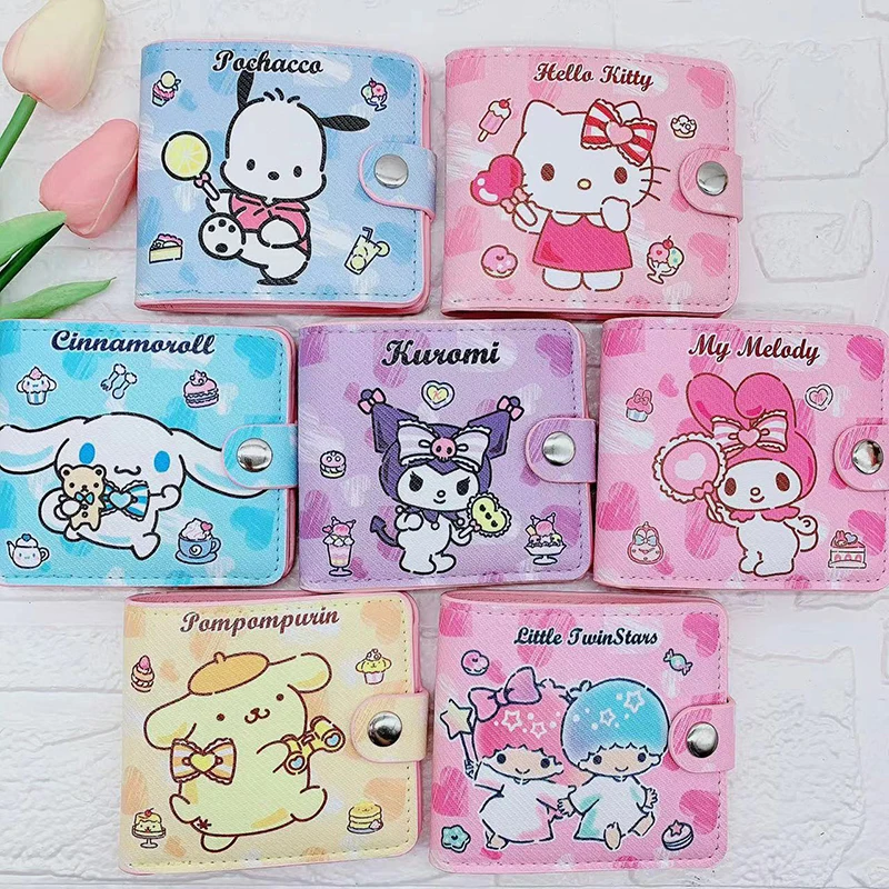 Catone Sanrio Kawaii Hello Kitty Cinnamoroll My Melody Kuromi PU Casual Money Bag Coin Purse Card Holder Wallet With Buttons