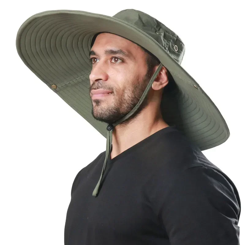 New 16CM Big Wide Brim Summer Fisherman Hat Fashion Solid Sombreros De Outdoor Hiking Beach Hats Mesh Breathable Anti UV Sun Hat