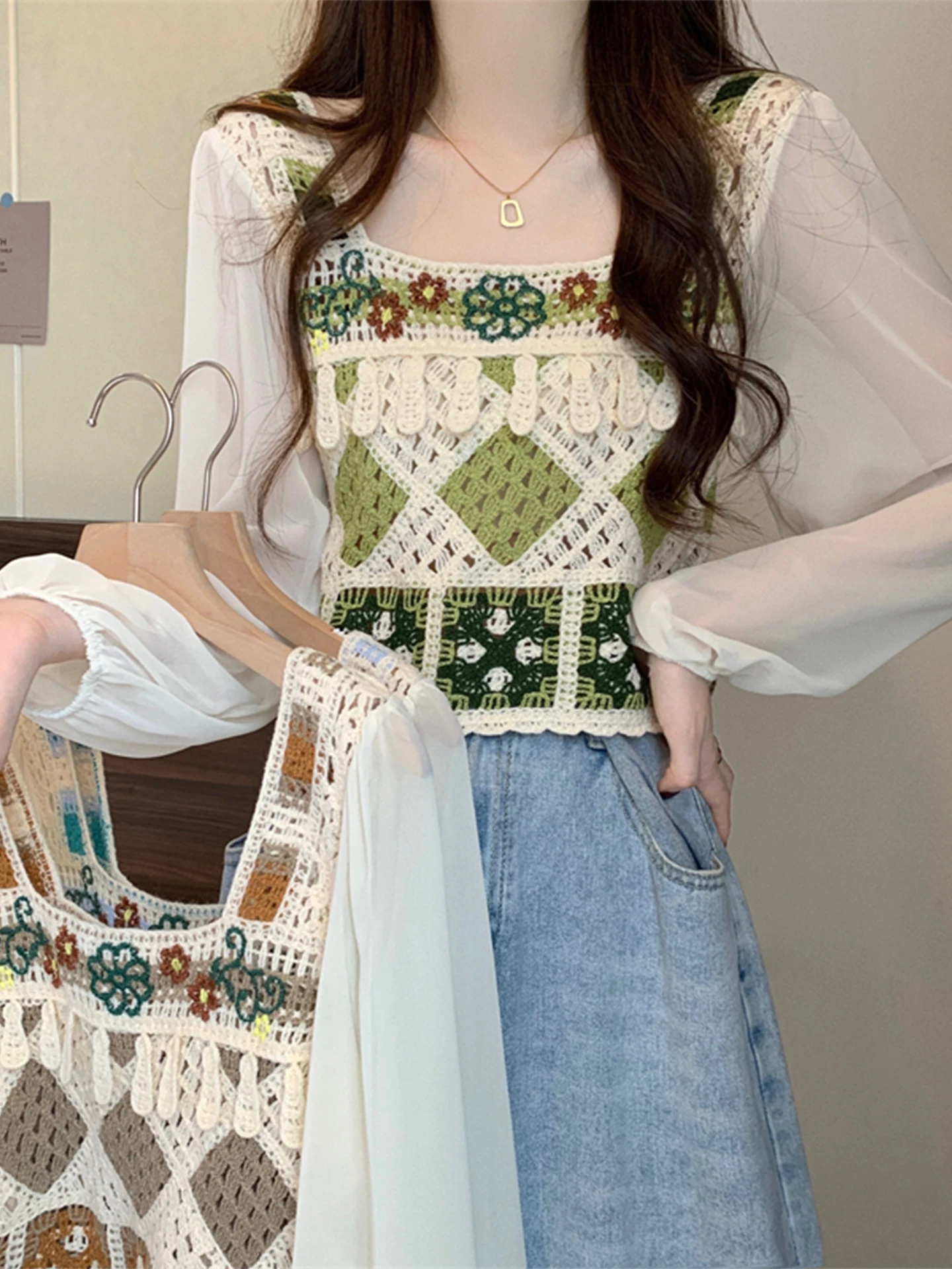 

n ort Sve Women's Knitted Top Sun Protection awl Collar Long Lantern Sve Casual Wear for Young Girls