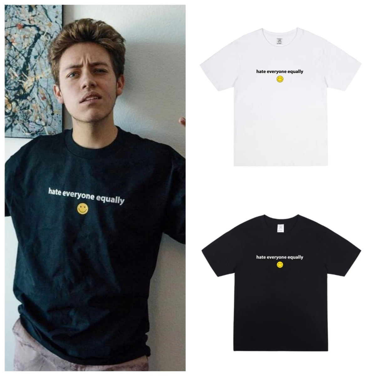 

Kalka God's Same Style Letter Smiley Face Printed Short-sleeved T-shirt for Men, Loose Pure Cotton Casual Half-sleeved Summer