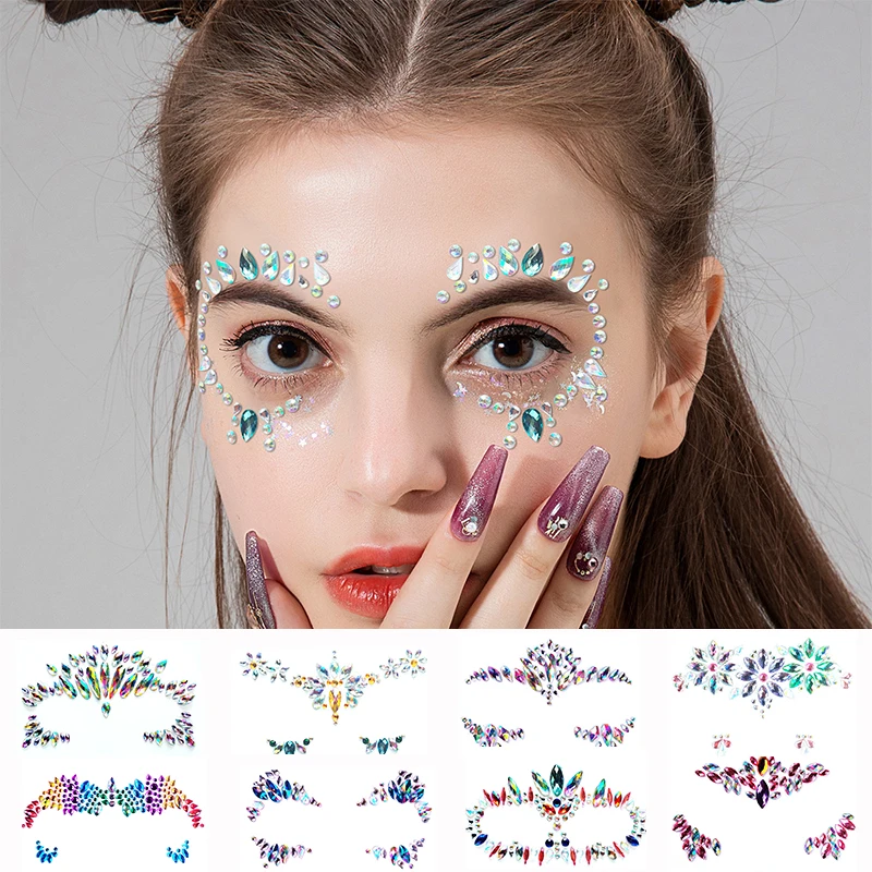 Face Jewels Temporary Tattoo Sticker Glitter Body Gems Gypsy Festival Adornment Party Face Decoration Tattoo Beauty Makeup Tools