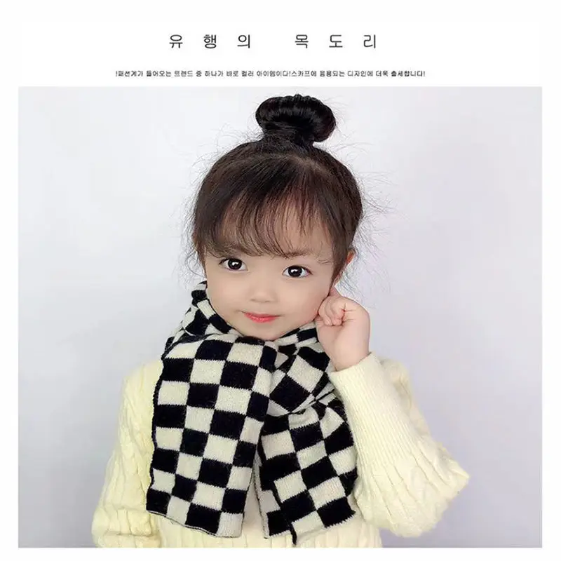 Children\'s scarf black and white checkerboard checkerboard Instagram baby scarf autumn and winter Korean edition warm neck boys