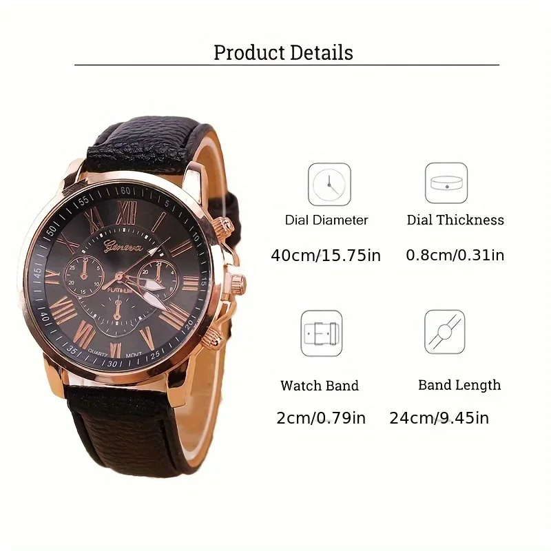 Beautiful 6 Piece/Set Roman Numeral Quartz Watch Set - Elegant PU Leather Strap Perfect gift for mom, her or yourself