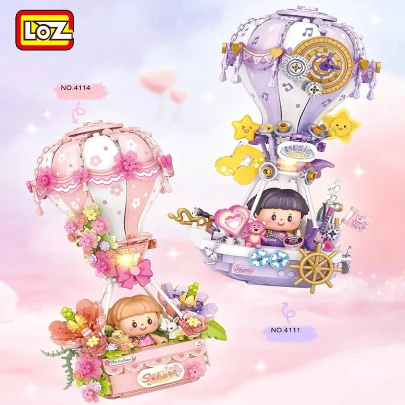 New LOZ Building Block Originality Cherry Blossom Hot Air Balloon Glowing Assembly Decoration Model Game Children's Toys Gift