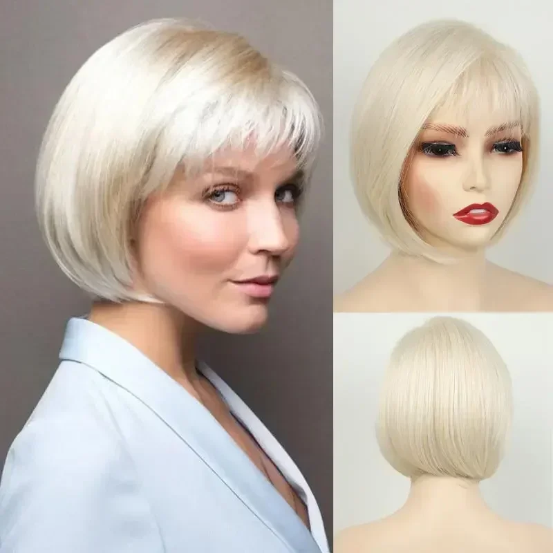 

Short Bob Wigs for Women Blonde Straight Fashion Hairtyle Heat Resistant Synthetic Hair Cosplay Party Wig Natural Real Looking