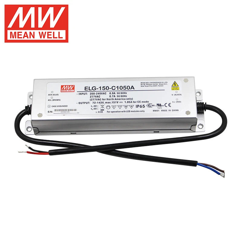 MEAN WELL ELG-150-C1050AB-3Y Constant Current LED Driver with 3 in 1 Dimming Function 500mA 700mA 1050mA 1400mA 1750mA 2100mA