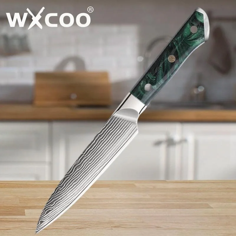 WXCOO Küchenmesser aus Damaststahl, professionelles Kochmesser, japanisches handgeschmiedetes Gemüse, Fleisch, Schälen, Obstmesser
